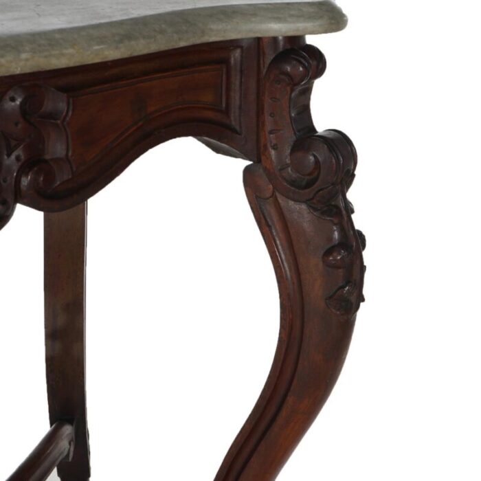 early 19th century antique victorian rococo carved walnut and marble top parlor table c1800 0147