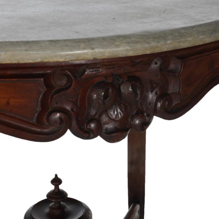 early 19th century antique victorian rococo carved walnut and marble top parlor table c1800 1789