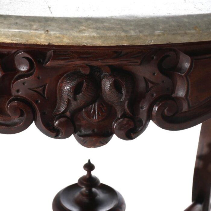 early 19th century antique victorian rococo carved walnut and marble top parlor table c1800 7922