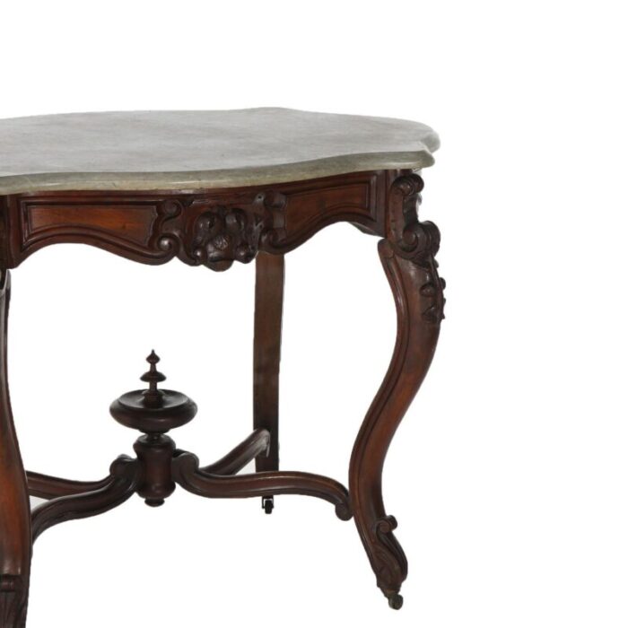 early 19th century antique victorian rococo carved walnut and marble top parlor table c1800 8025