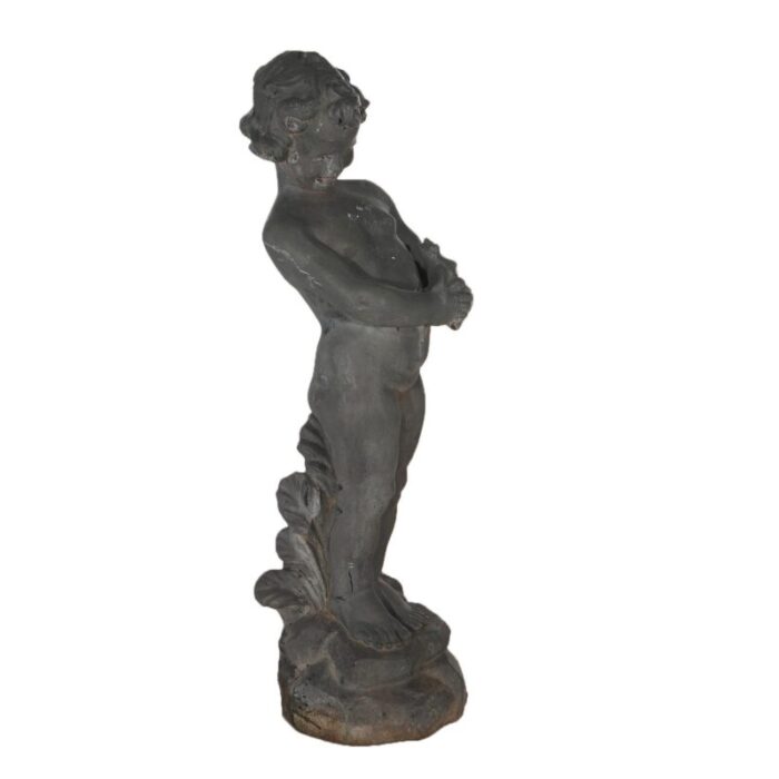 early 20th century antique cast iron figural cherub with frog garden sculpture circa 1900 1042