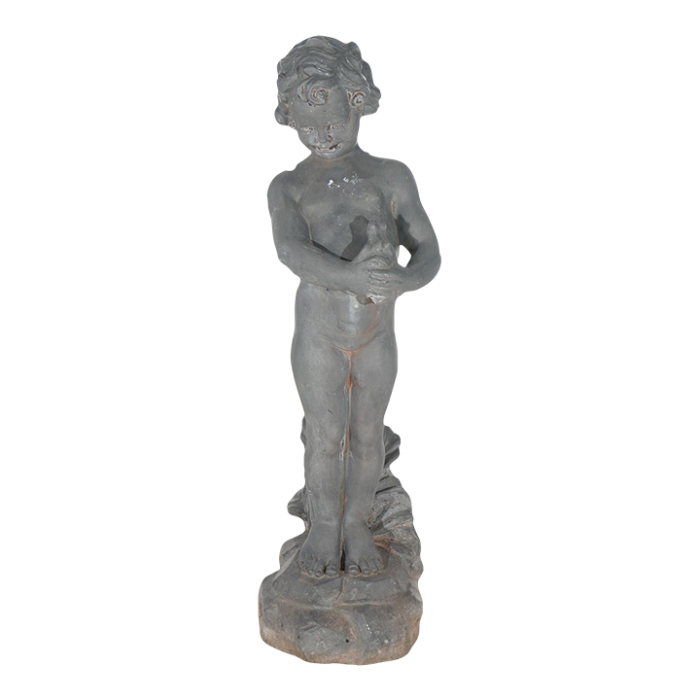 early 20th century antique cast iron figural cherub with frog garden sculpture circa 1900 1443