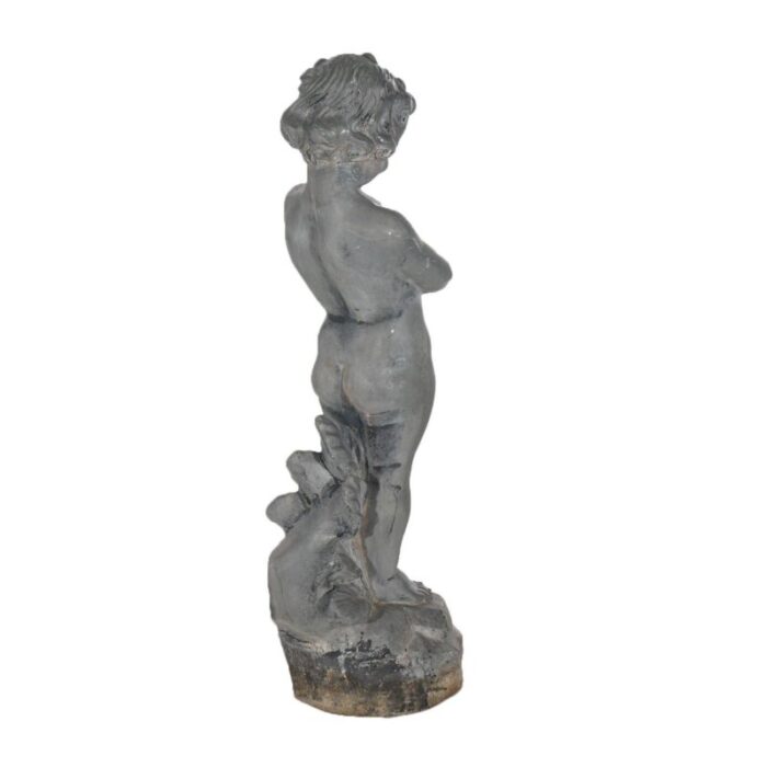 early 20th century antique cast iron figural cherub with frog garden sculpture circa 1900 3967