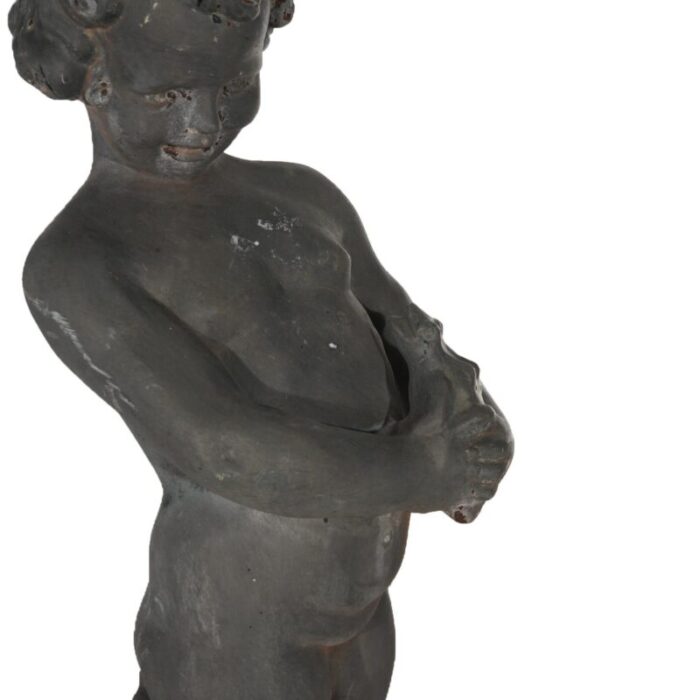 early 20th century antique cast iron figural cherub with frog garden sculpture circa 1900 5665