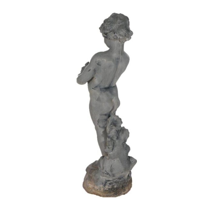 early 20th century antique cast iron figural cherub with frog garden sculpture circa 1900 7825