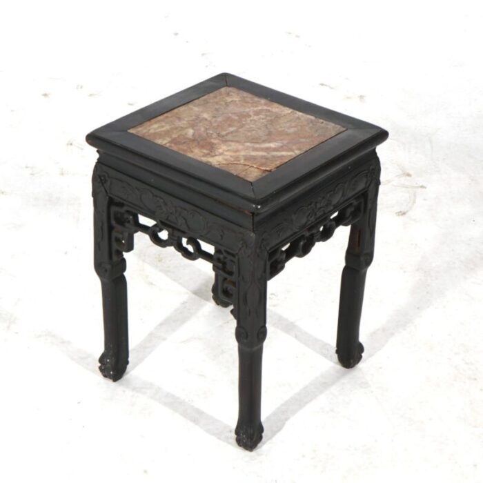 early 20th century antique chinese carved redwood and rouge marble top table c1910 1084