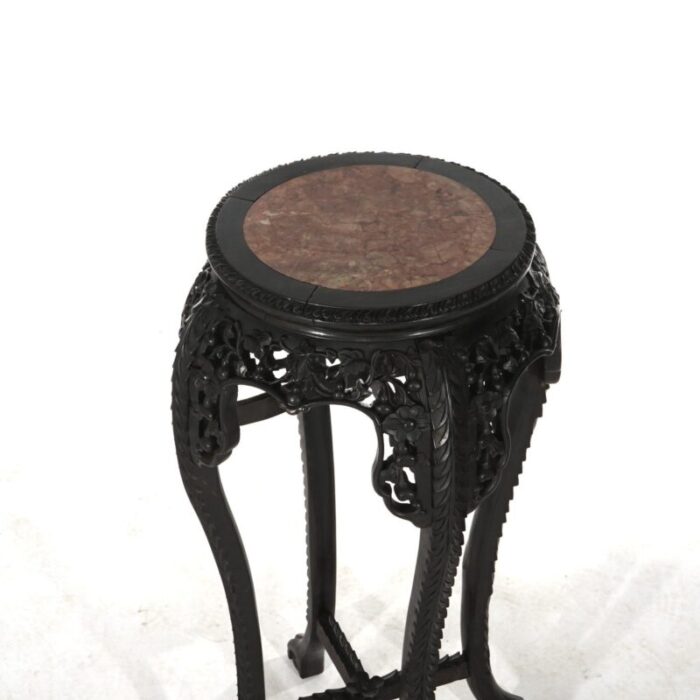 early 20th century antique chinese tall carved hardwood and rouge marble table c1910 6176