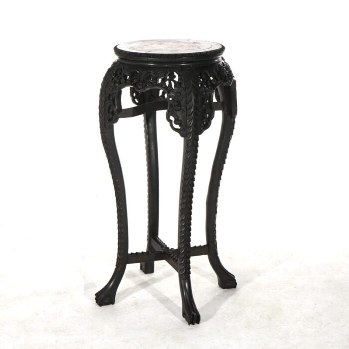 early 20th century antique chinese tall carved hardwood and rouge marble table c1910 7436