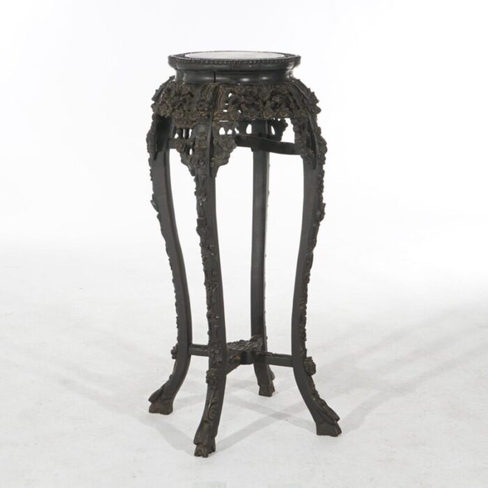 early 20th century antique chinese tall foliate carved rosewood rouge marble top table c1910 1641