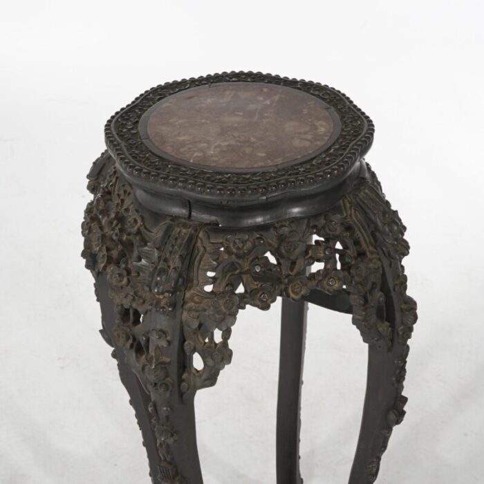 early 20th century antique chinese tall foliate carved rosewood rouge marble top table c1910 6293