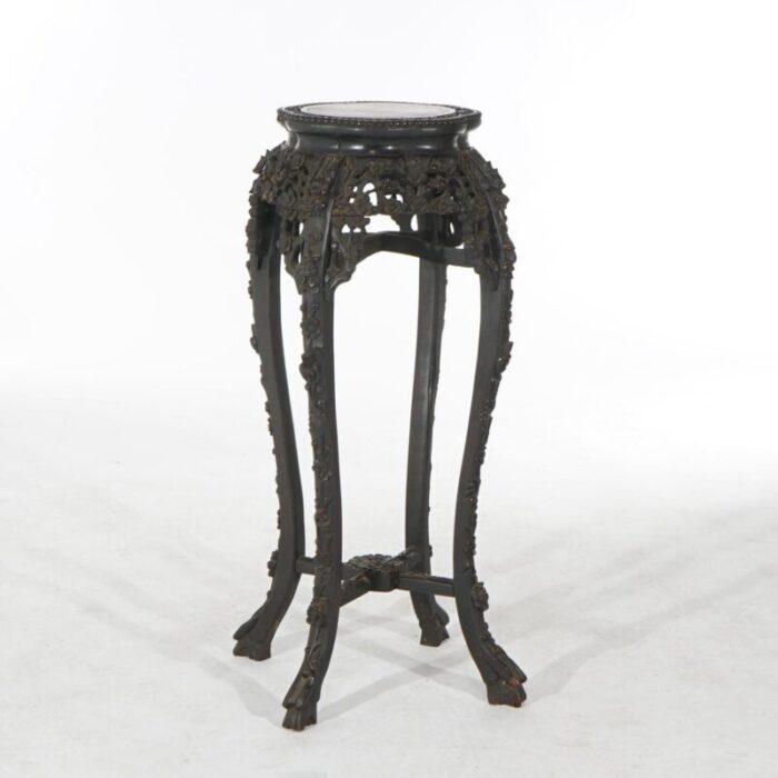 early 20th century antique chinese tall foliate carved rosewood rouge marble top table c1910 6801