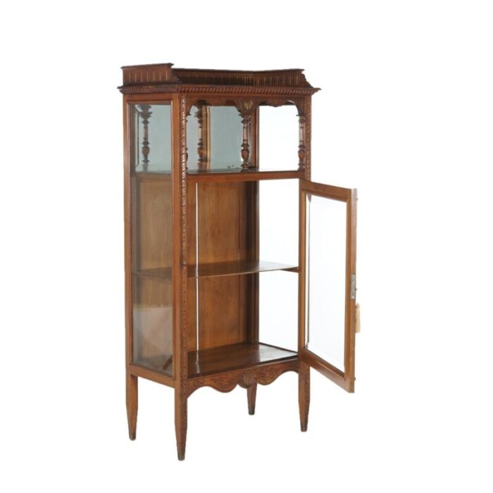 early 20th century antique eastlake victorian mahogany single door and mirrored curio cabinet c1900 2933