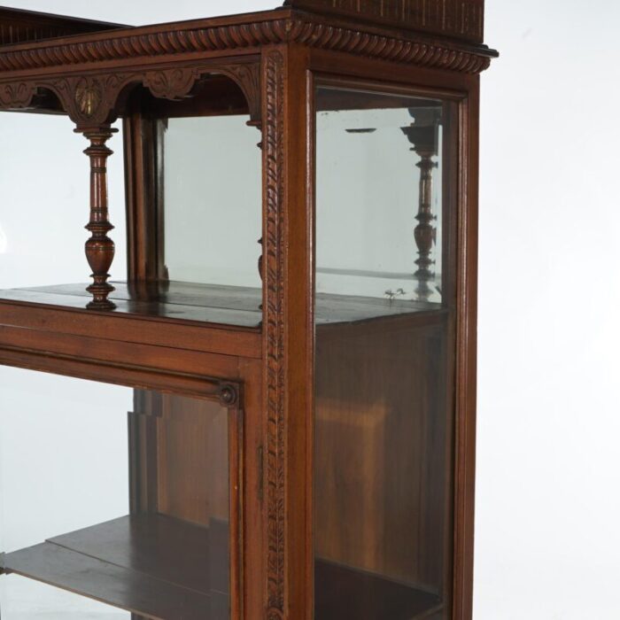 early 20th century antique eastlake victorian mahogany single door and mirrored curio cabinet c1900 6556