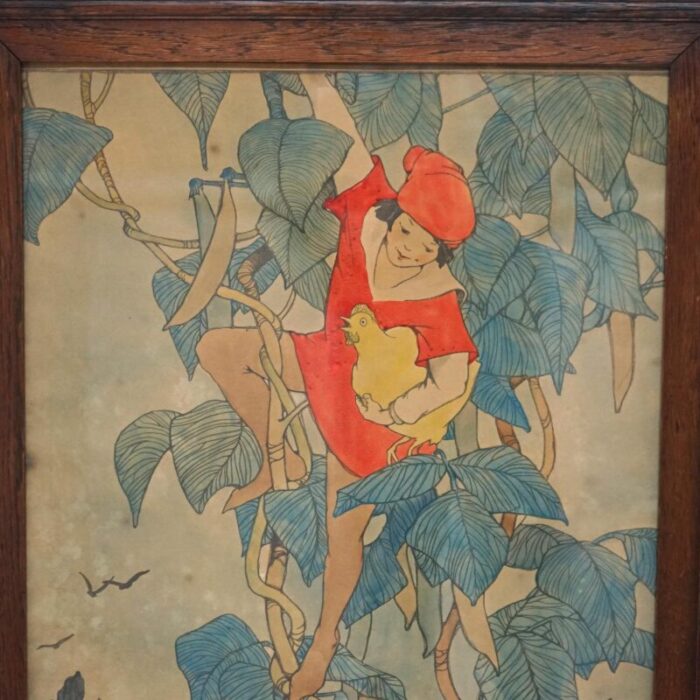 early 20th century antique elizabeth tyler lithograph jack and the beanstalk framed circa 1920 7536