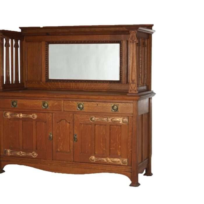 early 20th century antique english arts and crafts liberty and co oak sideboard with mirror c1910 0641