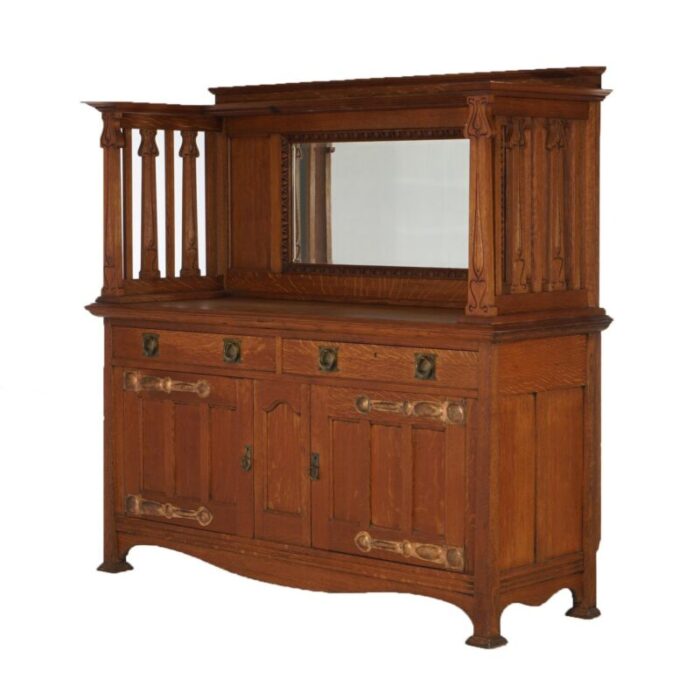 early 20th century antique english arts and crafts liberty and co oak sideboard with mirror c1910 1623