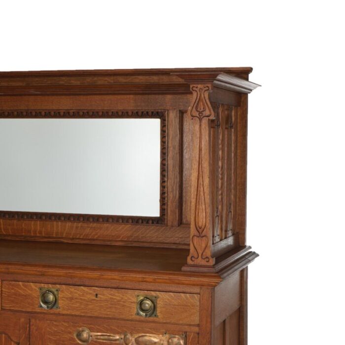 early 20th century antique english arts and crafts liberty and co oak sideboard with mirror c1910 6829