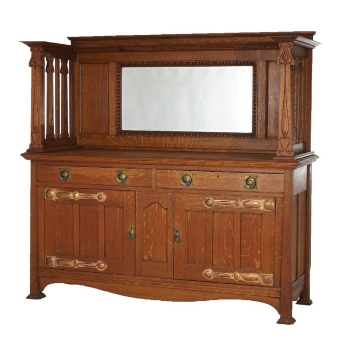 early 20th century antique english arts and crafts liberty and co oak sideboard with mirror c1910 6932