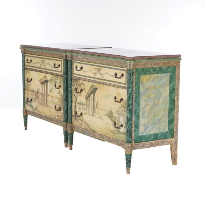 early 20th century antique neoclassical italian school faux painted and rouge marble chests a pair 8469