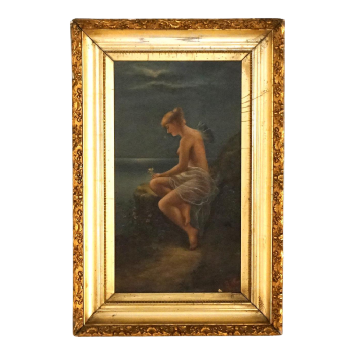 early 20th century antique neoclassical oil on canvas painting of a fairy signed by c b allen framed 1066