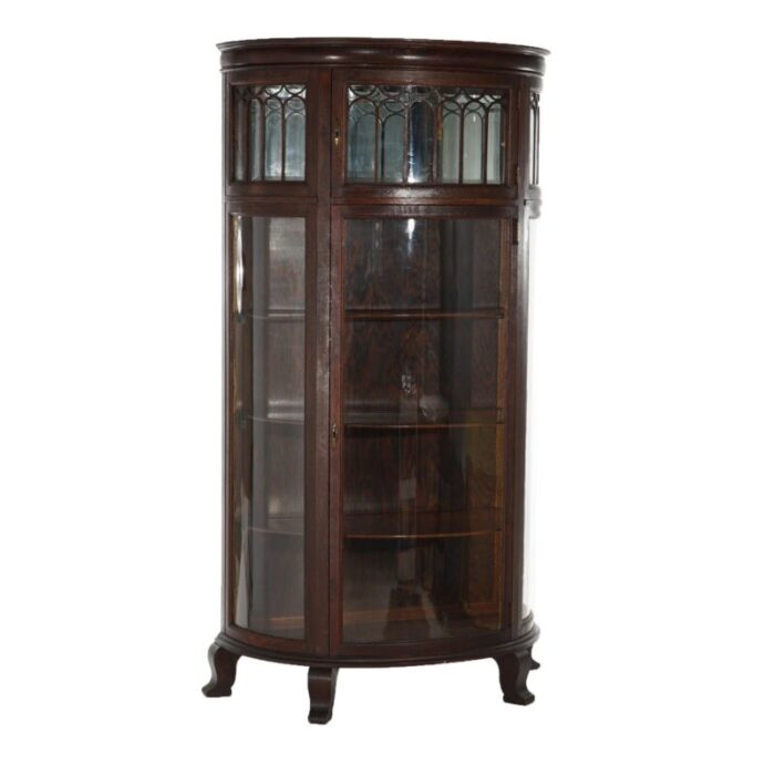 early 20th century antique rj horner oak curved glass china display cabinet c1910 0456