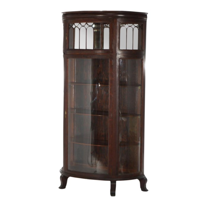 early 20th century antique rj horner oak curved glass china display cabinet c1910 1243