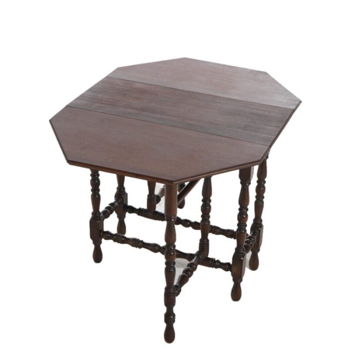 early 20th century antique william and mary style octagonal walnut drop leaf table c1920 6427