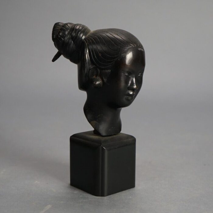 early 20th century japanese cast bronze portrait bust sculpture of a young woman circa 1920 3305