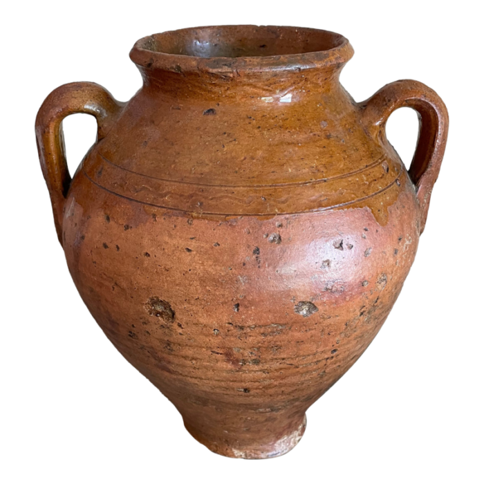 early 20th century two handle terra cotta pot vessel spanish pottery amphora 2397