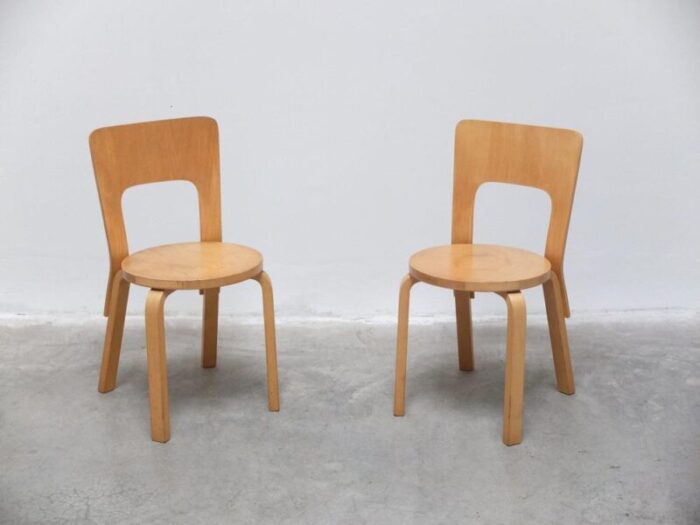 early model 66 side chairs by alvar aalto for artek 1930s set of 2 0974