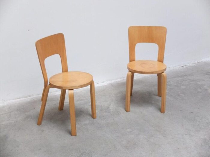 early model 66 side chairs by alvar aalto for artek 1930s set of 2 3070