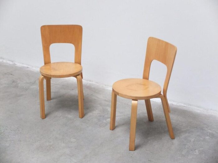 early model 66 side chairs by alvar aalto for artek 1930s set of 2 3556