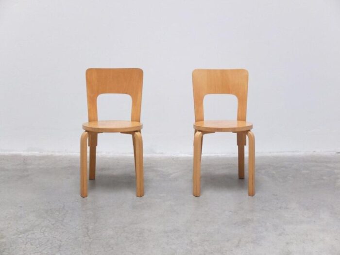 early model 66 side chairs by alvar aalto for artek 1930s set of 2 4928