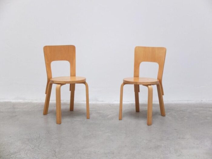 early model 66 side chairs by alvar aalto for artek 1930s set of 2 6854