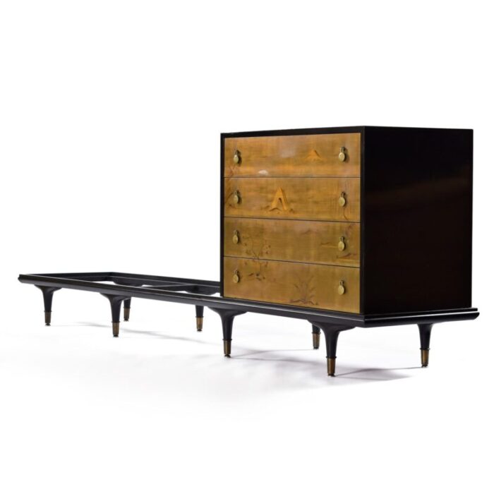 edward wormley dunbar 4 piece black lacquer asian modern modular credenza console 0640