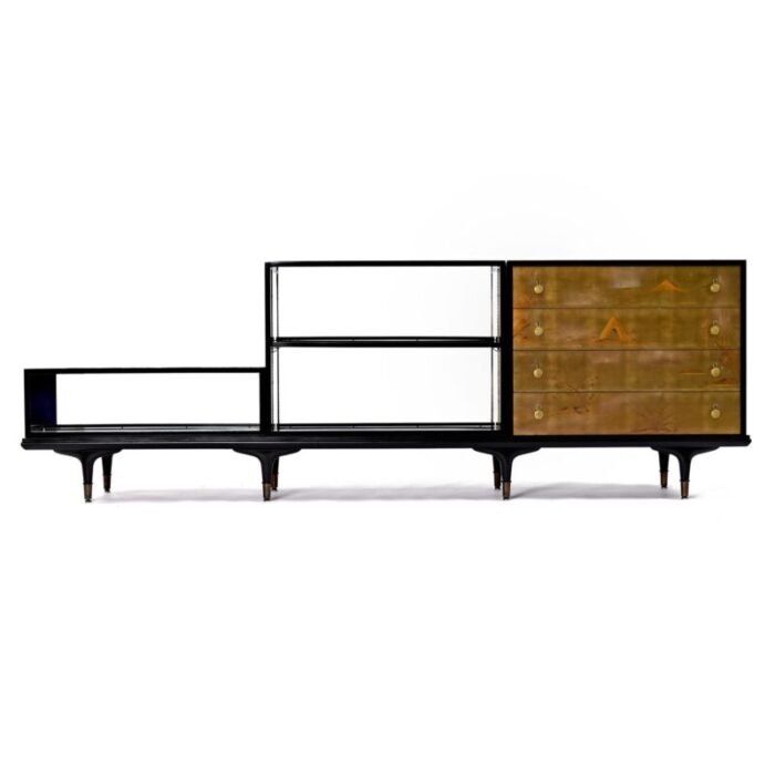 edward wormley dunbar 4 piece black lacquer asian modern modular credenza console 2578