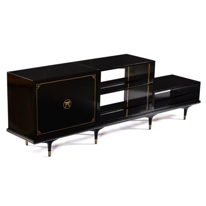 edward wormley dunbar 4 piece black lacquer asian modern modular credenza console 3807