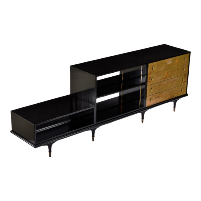 edward wormley dunbar 4 piece black lacquer asian modern modular credenza console 5169