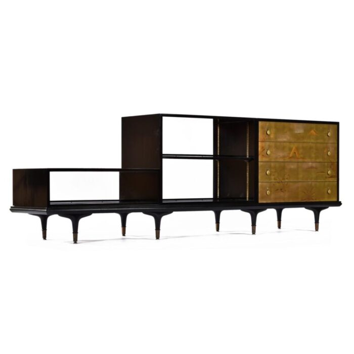 edward wormley dunbar 4 piece black lacquer asian modern modular credenza console 6971