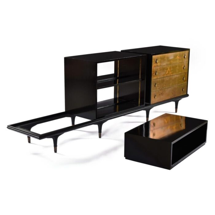 edward wormley dunbar 4 piece black lacquer asian modern modular credenza console 9347