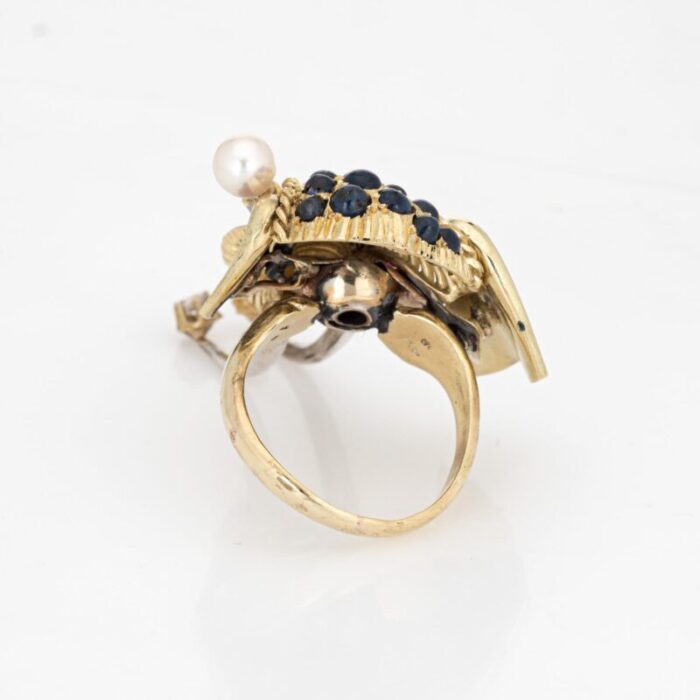 elephant ring vintage enamel 14k yellow gold sapphire diamond animal jewelry 5693