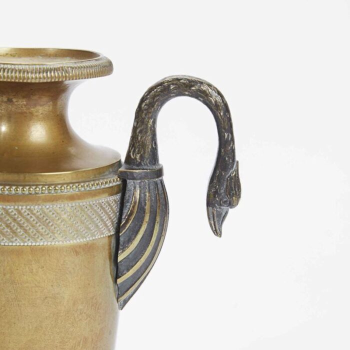 empire bronze vases with swan handles set of 2 3