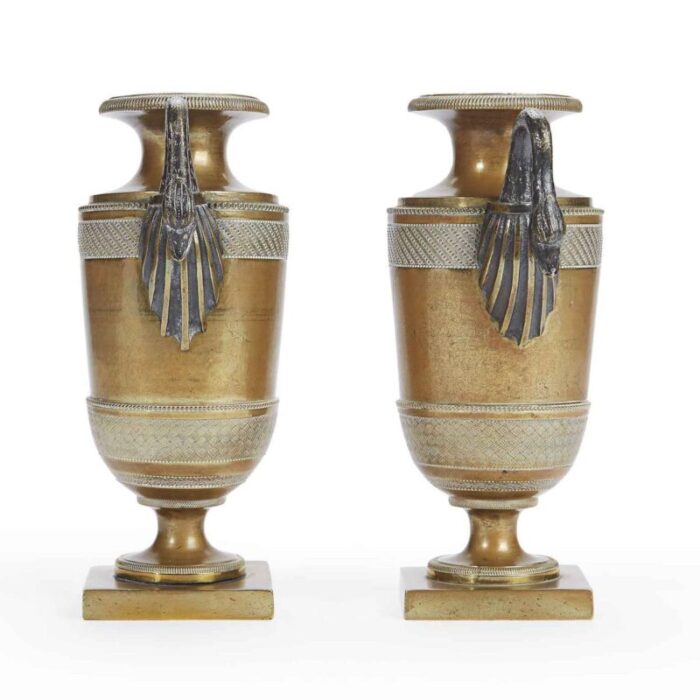 empire bronze vases with swan handles set of 2 4