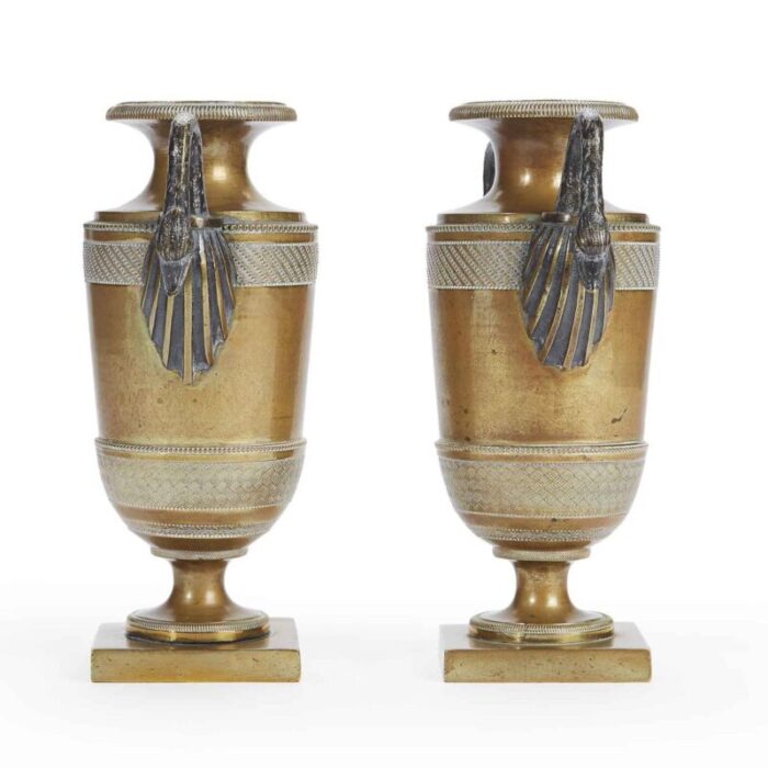 empire bronze vases with swan handles set of 2 5