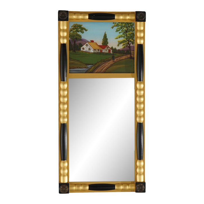 empire style ebonized and gilt mirror hand painted eglomise scenic panel early 20th century 5583