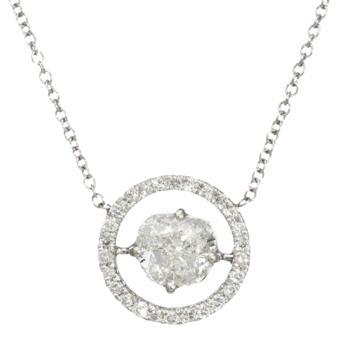 fancy cut diamond halo necklace estate 14k white gold 16 chain fine jewelry 7923