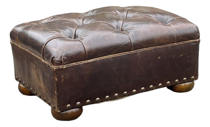 foot stool in brown leather 0476