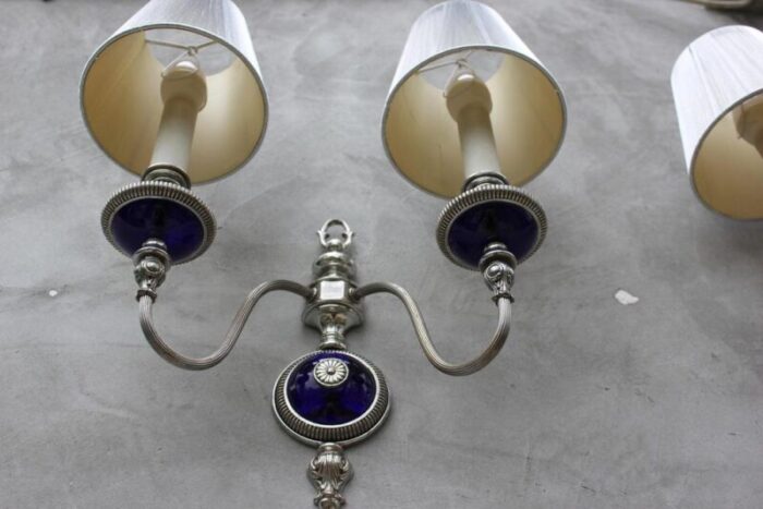 french art nouveau wall sconces in cobalt blue glass 1940s set of 2 5025