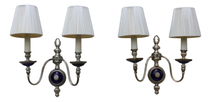 french art nouveau wall sconces in cobalt blue glass 1940s set of 2 6254