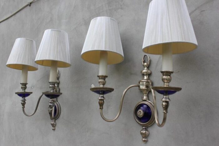 french art nouveau wall sconces in cobalt blue glass 1940s set of 2 6346